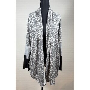 Leopard Print colorblock long Sleeve Open Front‎ Cardigan Women 2X cozy sweater